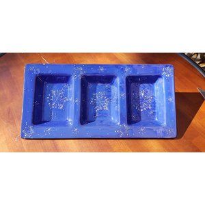 Ceramic Platter WINTER FROST SNOWFLAKES 15"x7" Sectional Platter Blue Christmas